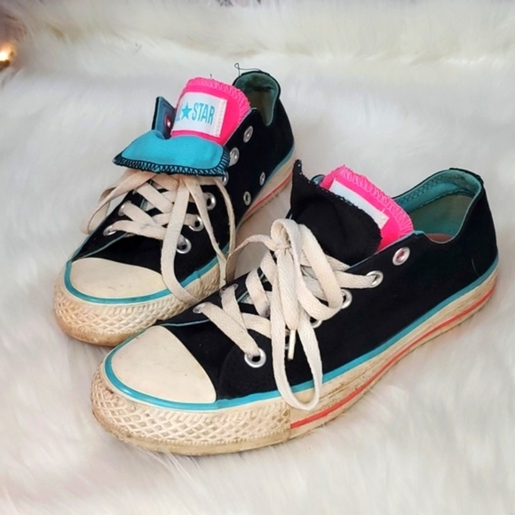 Y2K Converse All-Star Chuck Taylor Dual Tongues Black Pink Blue Womens Size 5 - Picture 14 of 17